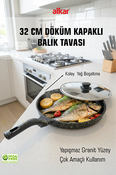 FİTHOME 32 cm Cast Granite Fireproof Non-Stick Fish Pan