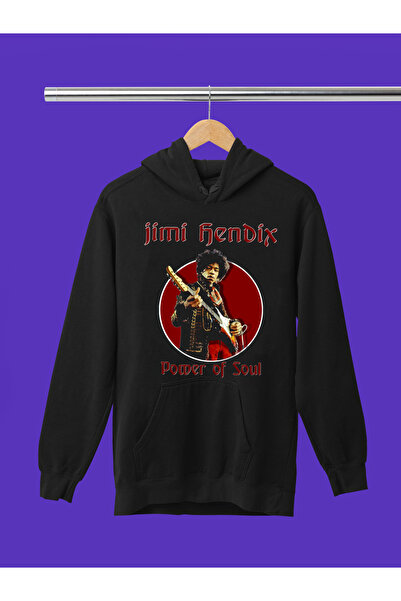 MAGORS Sweatshirt rock cu glugă, cu mânecă lungă, din bumbac imprimat JIMI HENDRIX, cu 3 fire
