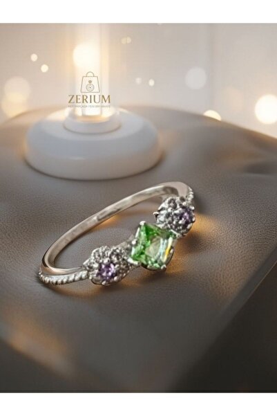 ZERİUM Silver Three Stone Flower Detailed Adjustable Ring