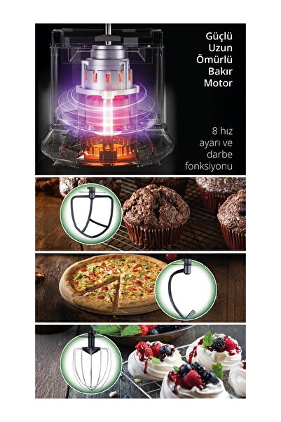 Kivi Kmx-3638 Hamur Yoğurma & Stand Mikser 5,3 Lt 1300w 8 Hız Kademeli Mutfak Şefi