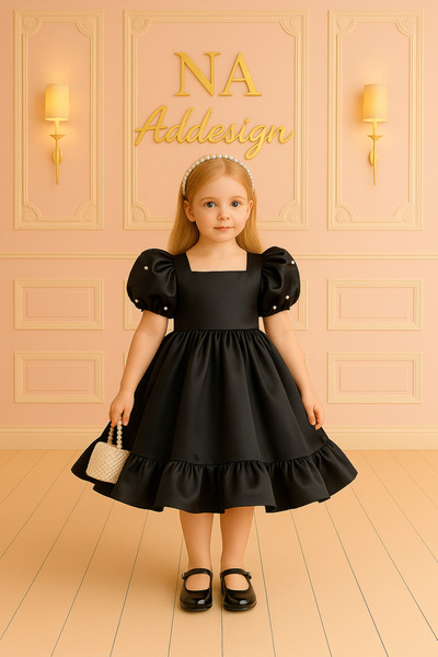 NA ADDESIGN Κοριτσίστικο φόρεμα πριγκίπισσας με σατέν μανίκια με πέρλες – 5 ε...