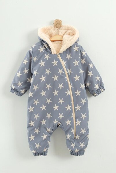 sarena Erkek Bebek Kapuşonlu Yıldız Baskılı Su İtici Özellikte Kışlık Çocuk K...