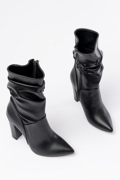 Mida Shoes VRT-4815 Siyah Yüksek Kalın Topuklu Körüklü Fermuarlı Kadın Bot