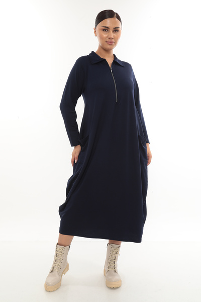 THE CABIN Plus Size Zippered Long Dress – Zippered, Comfortable, and Casual Chic Design