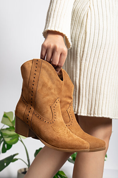 Mc vay Shoes Γυναικείες μπότες και μποτάκια με κοντό τακούνι με κέντημα Western Suede