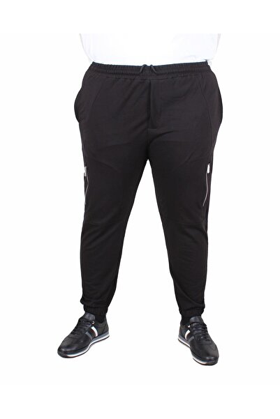 MocGrande Large Size Classic Sweatpants with Vertical Zipper 25501 Black