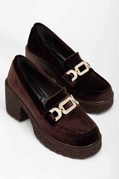 CHİCELLA Volly Brown Velvet Women's Buckle Loafer