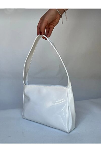 DOĞALYA Women's Patent Leather Thick Strap Baguette Bag