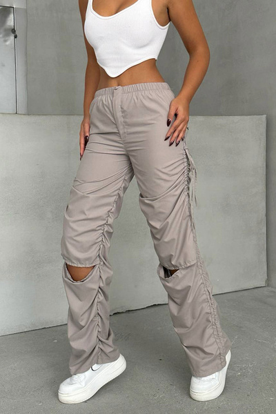 bacc Gray String Slit Parachute Fabric Design Jogger Pants Bchn-25W26704