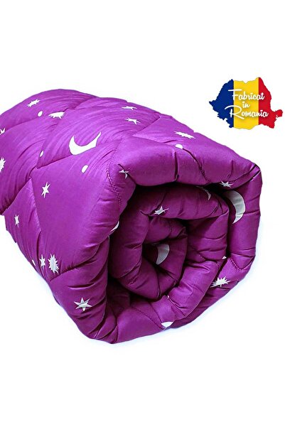 Patul Pilota dubla 200x210, Matlasata, Luna si Stele, 2 Persoane, Mov, Pat Dublu