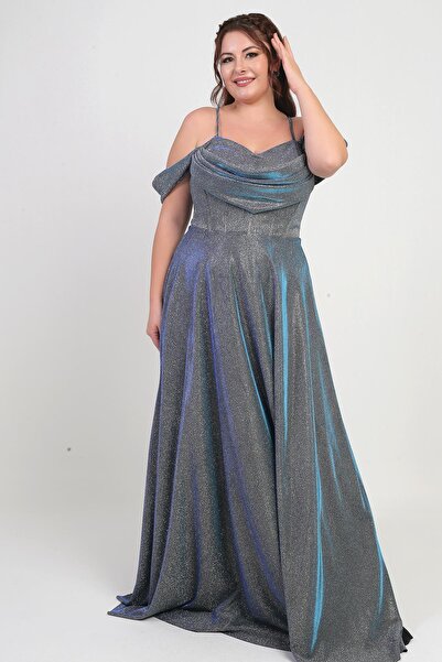 By Saygı Women's Rope Strap Lace-Up Back Chest Draped Lined Underwire Plus Size Glitter Dress