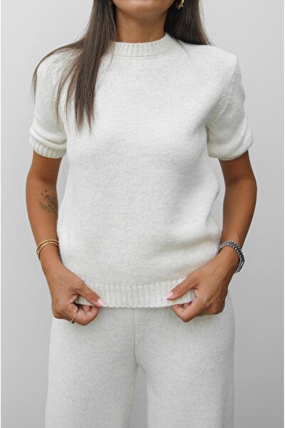 Havoş Ecru Short Sleeve Knitwear Trouser Set