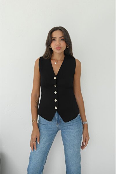 Havoş Black Five Button Steel Knitted Vest