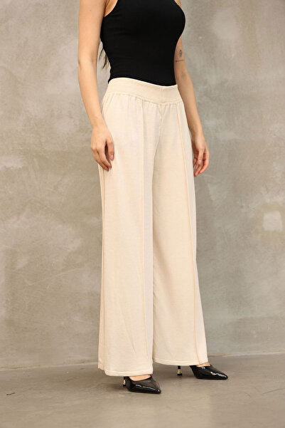 bacc Ecru Pleated Knitwear Trousers Bces-252035