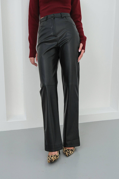 bacc Kadın Siyah Çift Cepli Fit Kesim Suni Deri Pantolon BCHN-25267542