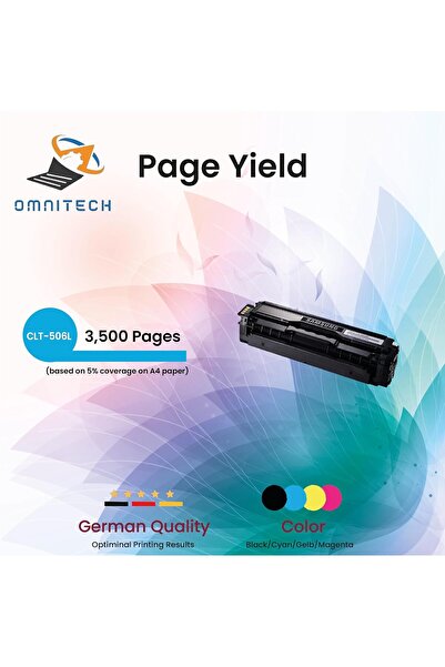 Omnitech Omni Tech CLT-506L Cyan High Yield Toner Cartridge - Compatible with Printer Samsung CLP-680, CLP-68