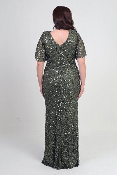 By Saygı Γυναικείο φόρεμα με κοντό μανίκι με γιακά με παγιέτες με επένδυση από λύκρα