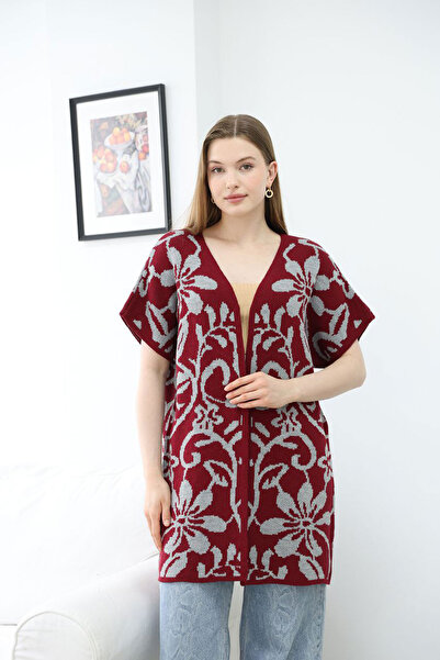 bacc Cardigan tricotat cu imprimeu și mânecă jumătate, culoare vișinie, pentr...