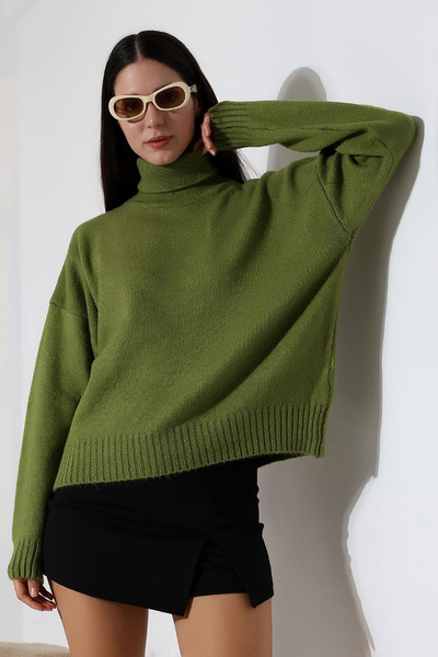 bacc Kadın Zeytin Yeşili Boğazlı Yumuşak Dokulu Triko Kazak BCES-252023