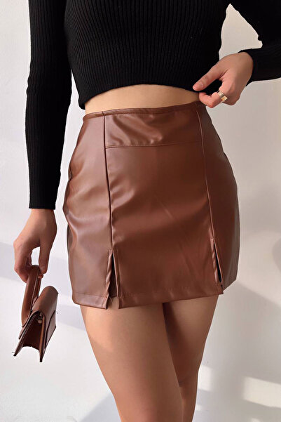 bacc Brown Double Slit Short Skirt Bchn-25260364