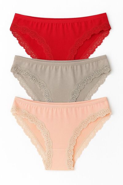 Luneria kadın 3'lü dantel detaylı pamuklu BÜYÜK BEDEN külot