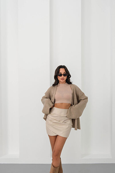 bacc Woman's beige draped leather skirt bc231013