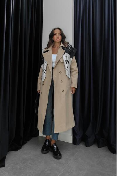 Havoş Camel színű, vállpántos, öves kabát