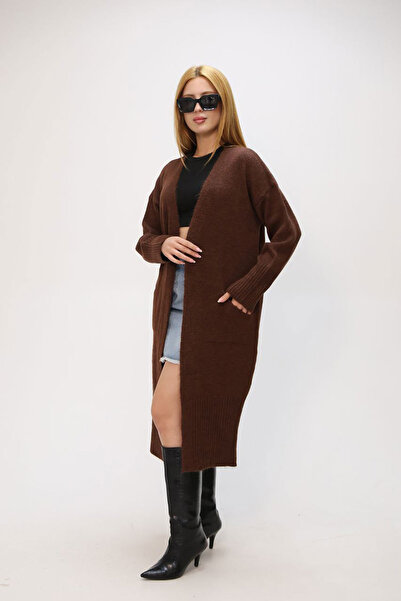 bacc Cardigan tricotat maro pentru femei, lejer, texturat, moale, BCES-252009