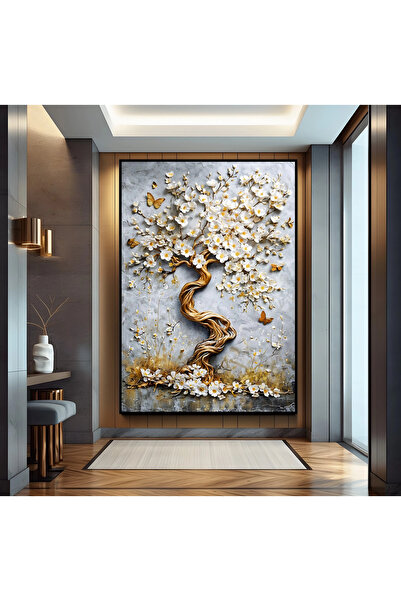 EMYA HOME Картина върху платно „Златно дърво“ с черна метална рамка