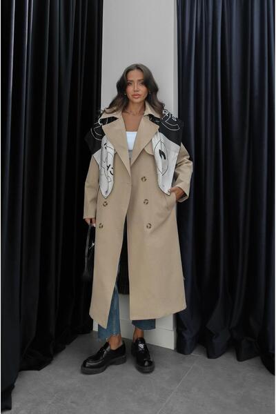 Havoş Camel színű, vállpántos, öves kabát