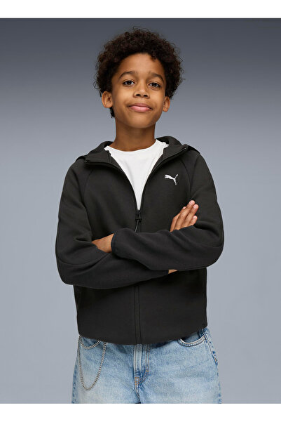 Puma Fermuarlı Yaka Düz Siyah Erkek Çocuk Eşofman Üstü 68886301-EVOSTRIPE Ful...