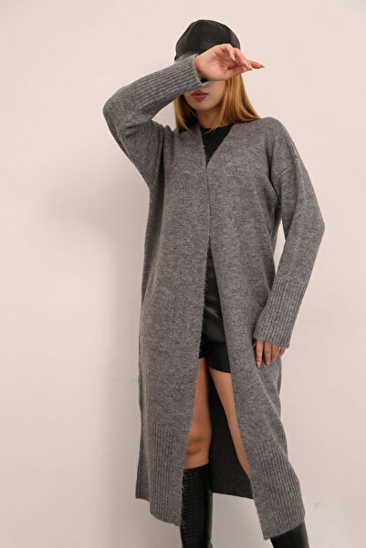 bacc Cardigan tricotat lejer cu textură moale pentru femei, antracit, BCES-252009