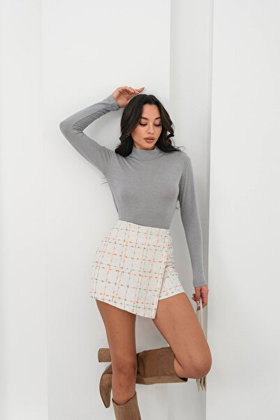 bacc Ecru Orange 2 Button Tweed Fabric Shorts Skirt Bchn-2526414