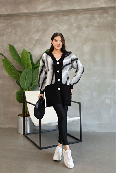 bacc Cardigan tricotat negru cu model și nasturi pentru femei BCES-252025