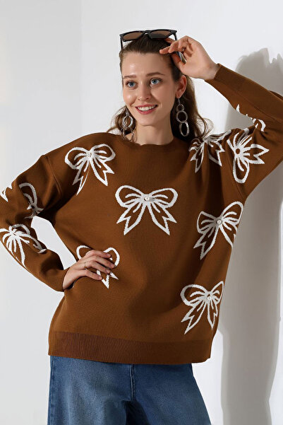 bacc سترة محبوكة بنمط القوس البني للنساء BCES-252045