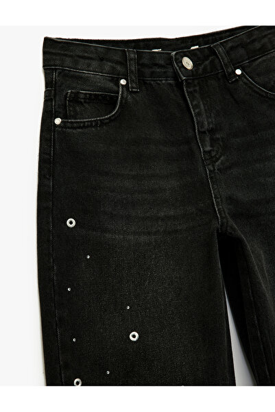 Koton Cotton Loose Fit Staple Detailed Wide Leg Denim Pants