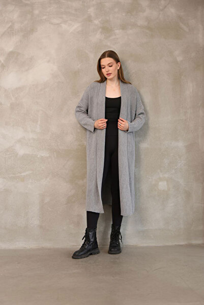bacc Women's Gray Maxi Length Knitwear Cardigan