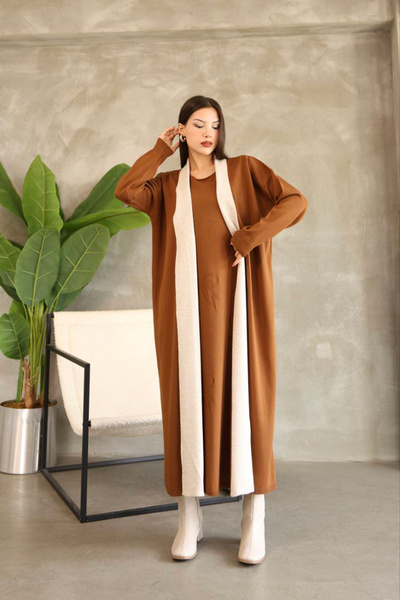 loia Kadın Tarçın Kahve Bisiklet Yaka Kışlık Triko Elbise LOİA25-5262