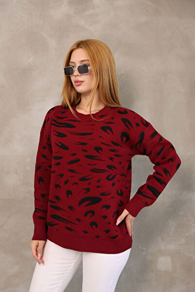 bacc سترة نسائية مزخرفة بنمط رقبة الدراجة باللون البوردو من BCES-252032