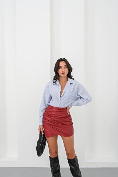 bacc Woman's burgundy draped leather skirt bc231013