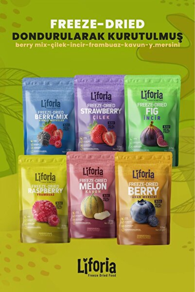 Liforia 6-Pack Frozen Fruit - Healthy Snack - Strawberry Melon Raspberry Berry Mix Fig Blueberry