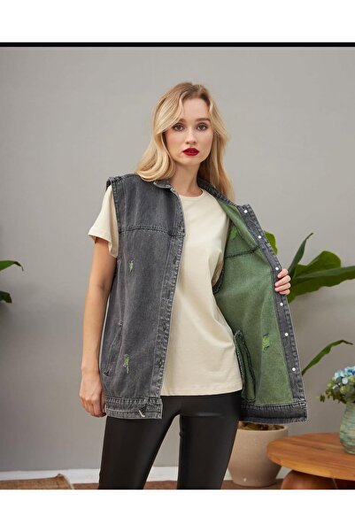 CCTWEAR Oversize Ethnic Embroidered Jean Vest