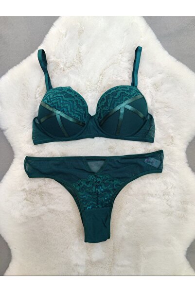 Love Angels Lace and Ribbon Detailed Padded Underwire Soft Bra Panty Set 5-Piece Set - Underwear Set