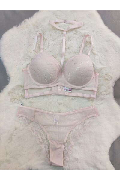 Love Angels Lace and Tulle Detailed Underwire Lingerie Set 4-Piece Set - Fancy Lingerie Set - Dowry Gift