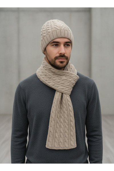 derikem Men's Wool Winter Knitted Beanie Scarf Two-Piece Set