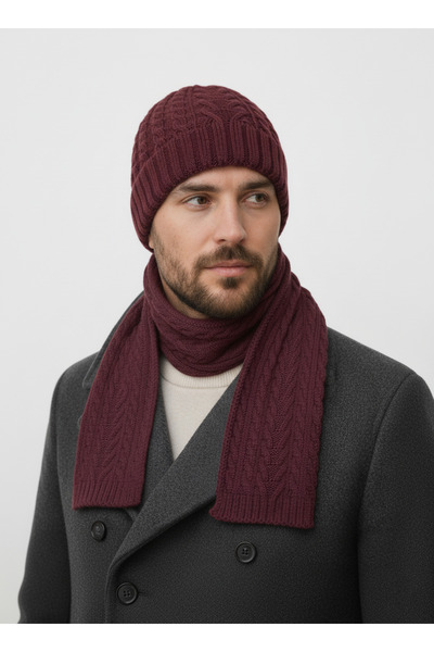 derikem Men's Wool Winter Knitted Beanie Scarf Two-Piece Set