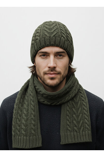 derikem Men's Wool Winter Knitted Beanie Scarf Two-Piece Set