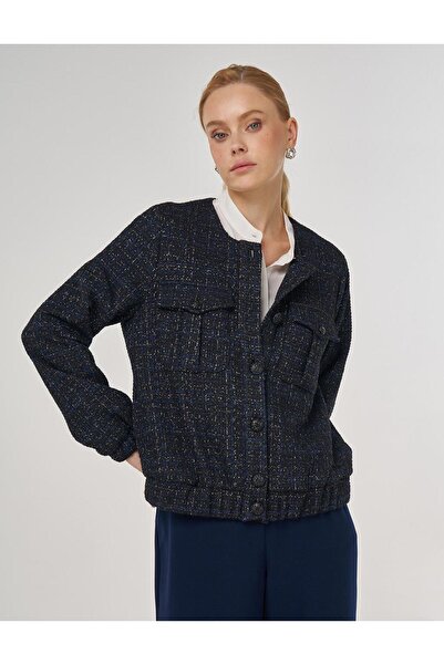 Kayra Double Pocket Bomber Jacket Navy Blue