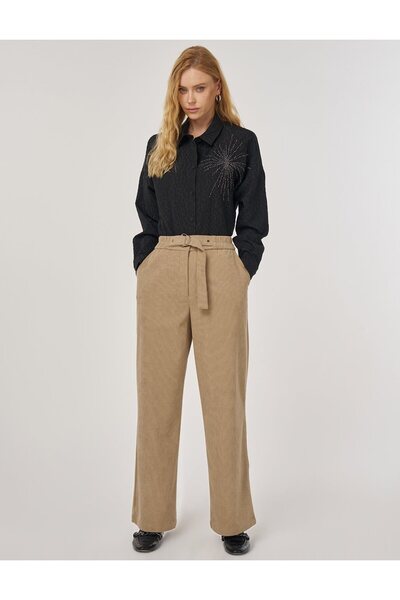 Kayra Velvet Trousers with Metal Accessories Mink
