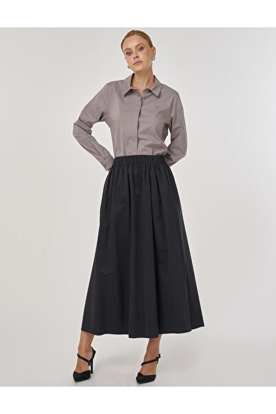 Kayra Cep Detaylı Çan Etek Siyah